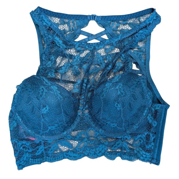 La SENZA Other - 32B La Senza teal blue high-neck bralette lace detailing strappy back design
